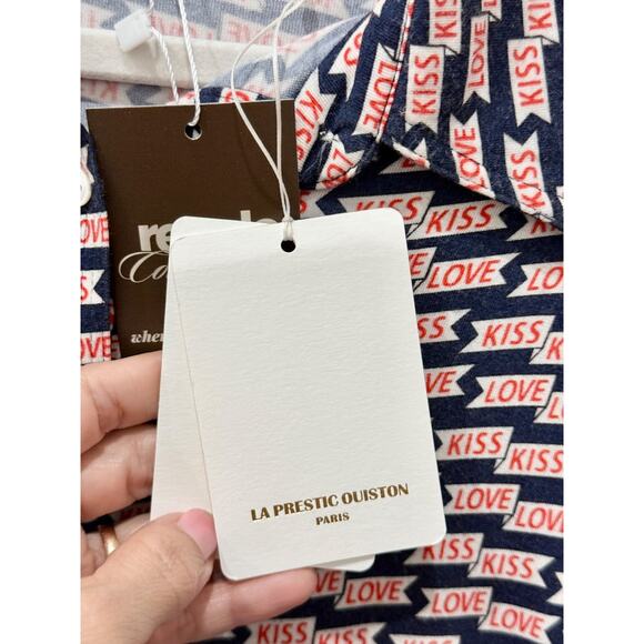 NWT La Prestic Ouiston Love Kiss Henley Polo Shirt Blue/Pink Women's Size 1 / S - Picture 4 of 5